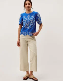 Keira Short Sleeve Embroidered Top Blue
