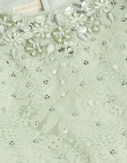 Keisa Embellished Lace Party Dress Green