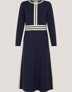 Keli Contrast Stripe Knit Midi Dress Blue