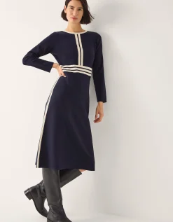 Keli Contrast Stripe Knit Midi Dress Blue
