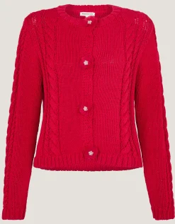 Kelly Flower Button Cable Knit Cardigan Red