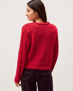Kelly Flower Button Cable Knit Cardigan Red