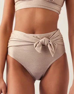 Kiki Glitter High Waist Bikini Bottom Gold