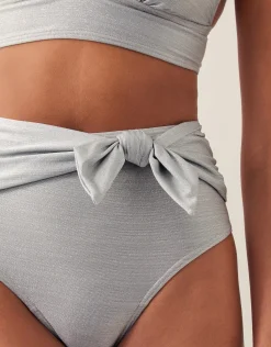 Kiki Glitter High Waist Bikini Bottom Silver