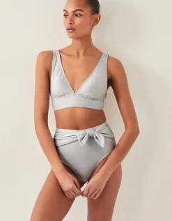Kiki Glitter Triangle Bikini Top Silver