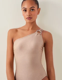 Kimi Glitter One-Shoulder Swimsuit Gold