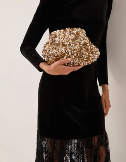 Kira Sequin Clutch Bag Gold