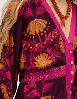 Koa Long Sleeve Floral Midi Dress Red