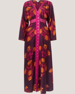 Koa Long Sleeve Floral Midi Dress Red