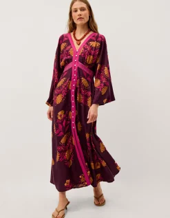 Koa Long Sleeve Floral Midi Dress Red