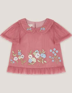 Kristi Embroidered Tulle Top Pink