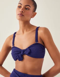 Kyla Tie Front Bandeau Bikini Top Blue