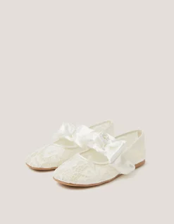 Lace Bow Ballet Flats Ivory