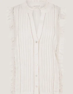 Lacy Sleeveless Broderie Top Ivory