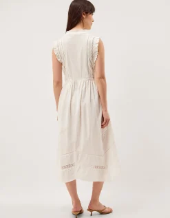 Lacy Sleeveless Handkerchief Midi Dress Ivory