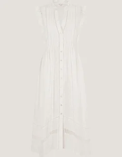 Lacy Sleeveless Handkerchief Midi Dress Ivory