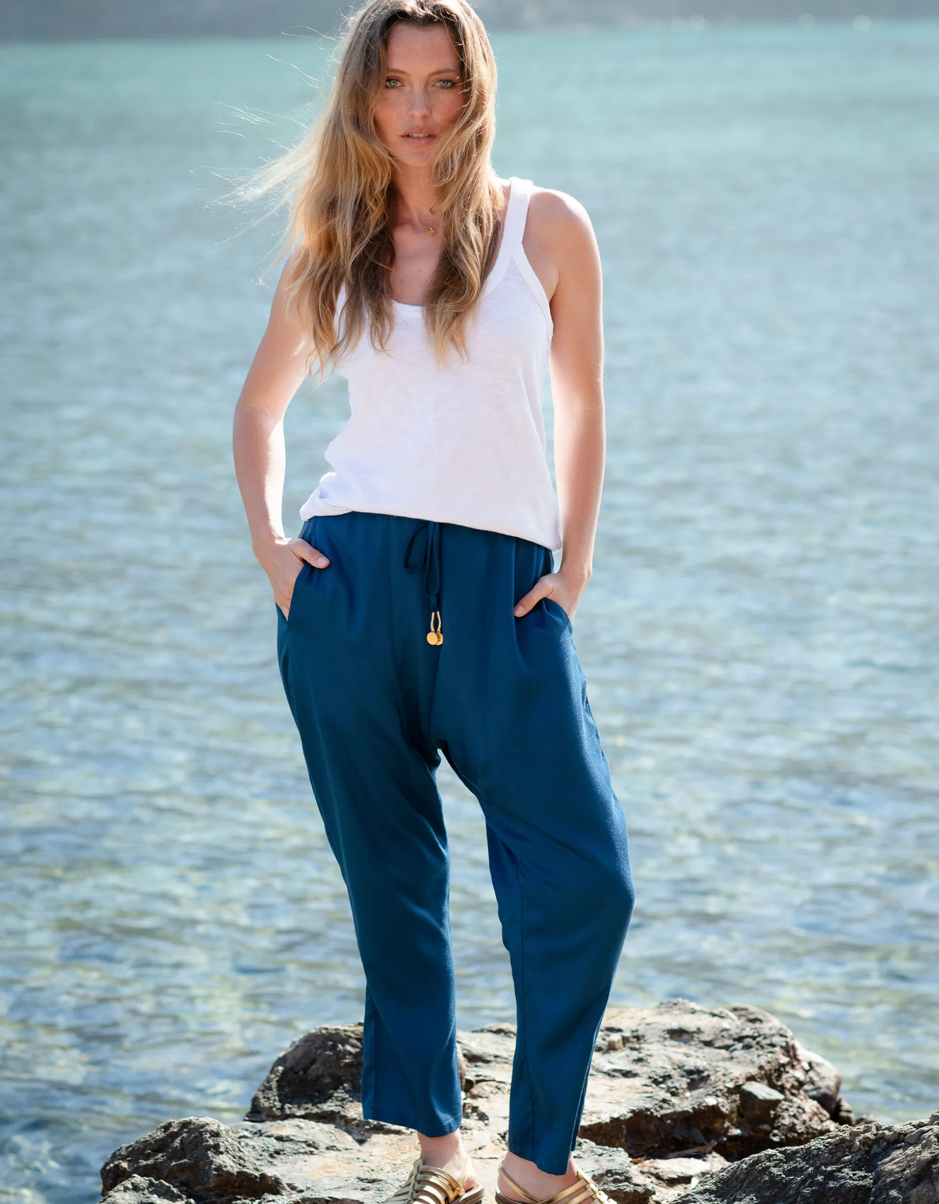 La Galeria Elefante Buddha Slouchy Trousers Blue