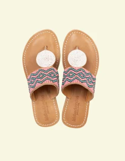 Laidback London Heron Beaded Leather Sandals Pink