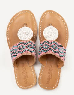 Laidback London Heron Beaded Leather Sandals Pink