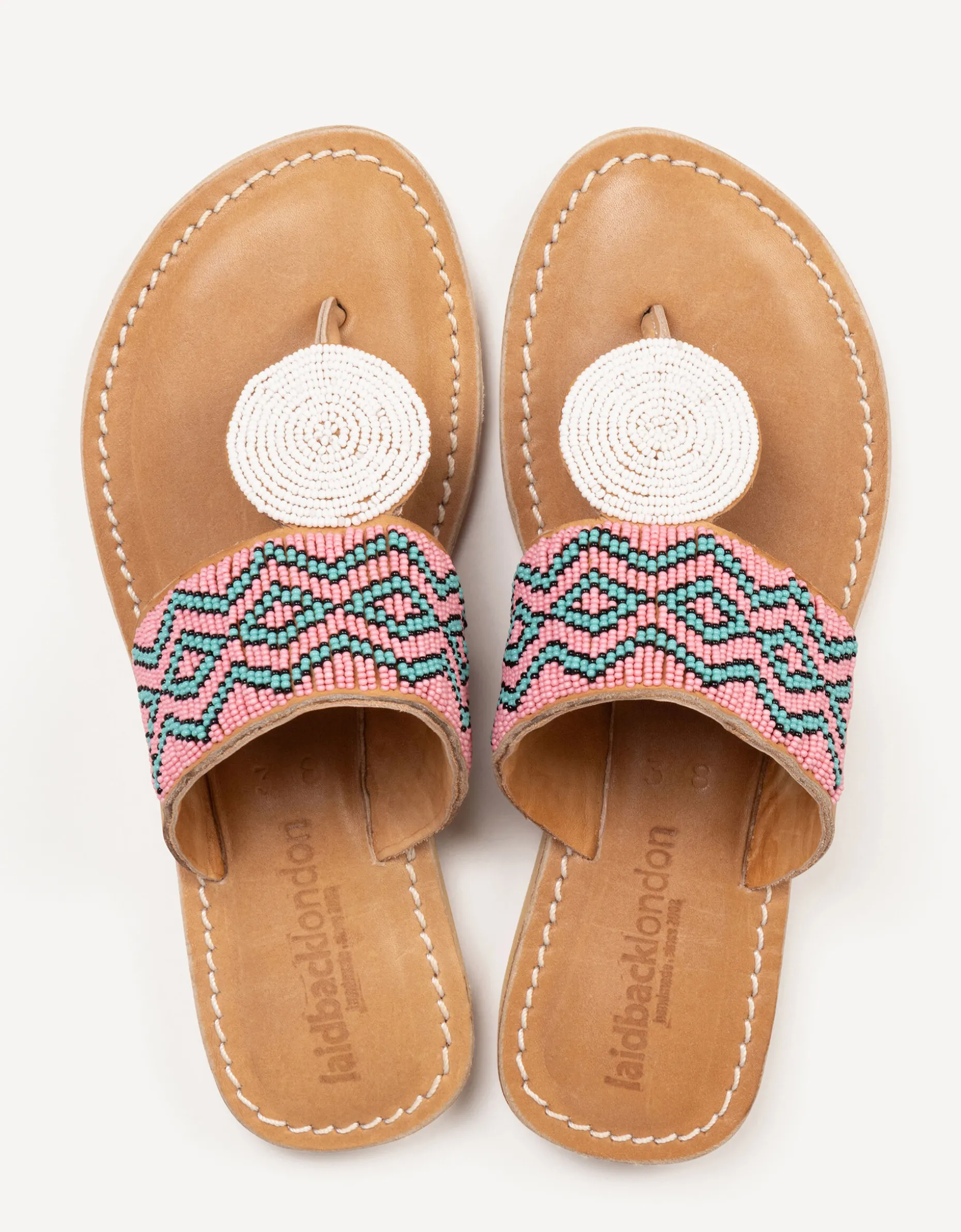 Laidback London Heron Beaded Leather Sandals Pink