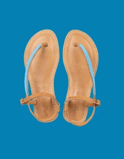 Laidback London Sage Beaded Leather Sandals Blue