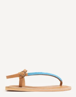 Laidback London Sage Beaded Leather Sandals Blue
