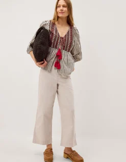 Laila Embellished Print Blouse Ivory