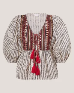 Laila Embellished Print Blouse Ivory