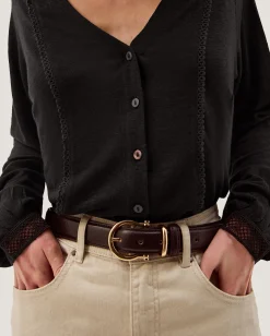 Laney Lace Linen Blend Top Black