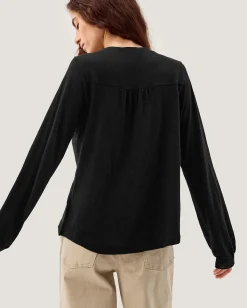 Laney Lace Linen Blend Top Black