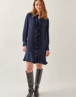 Lara Long Sleeve Frill Dress Blue