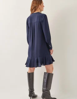 Lara Long Sleeve Frill Dress Blue