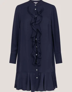 Lara Long Sleeve Frill Dress Blue