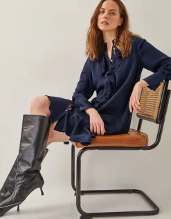 Lara Long Sleeve Frill Dress Blue