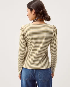 Lauren Lace Stripe Jersey Top Ivory