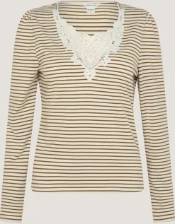 Lauren Lace Stripe Jersey Top Ivory