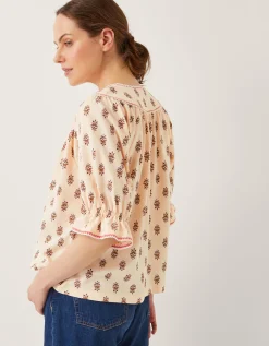 Laurie Floral Print Jersey Top Ivory