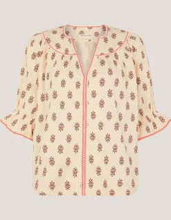 Laurie Floral Print Jersey Top Ivory