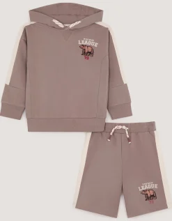 League Hoodie & Shorts Set Brown