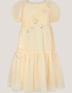 Leila Floral Embellished Party Dress Yellow