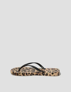 Leopard Print Flip Flops Natural