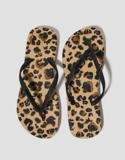 Leopard Print Flip Flops Natural