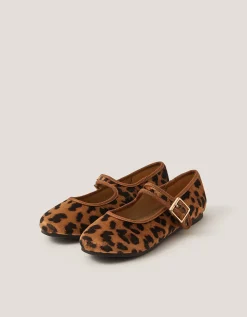 Leopard Print Strap Ballet Flats Brown