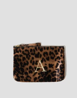 Leopard Print Velvet Initial Purse Brown