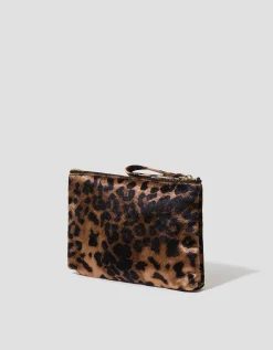 Leopard Print Velvet Initial Purse Brown