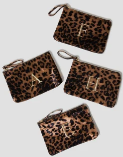 Leopard Print Velvet Initial Purse Brown