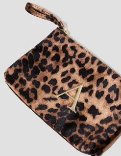 Leopard Print Velvet Initial Purse Brown