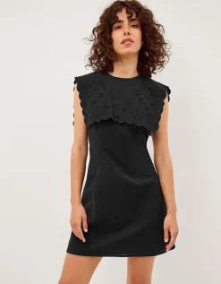 Lexi Embroidered Bib Mini Dress Black