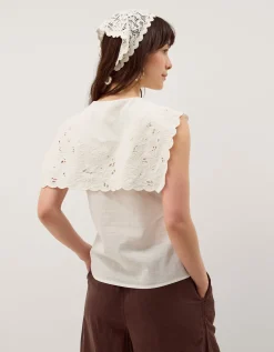 Lexi Sleeveless Embroidered Linen Blend Top Ivory
