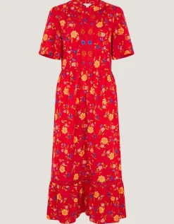 Libby Floral Jersey Midi Dress Red